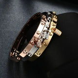 Stainless Steel Crystal Luck Charm Bangle for Women