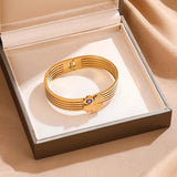 Stainless Steel Bangle Devil Eye Charm Four Leaf Lucky Flower