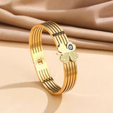 Stainless Steel Bangle Devil Eye Charm Four Leaf Lucky Flower