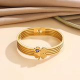 Stainless Steel Bangle Devil Eye Charm Four Leaf Lucky Flower