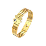 Stainless Steel Bangle Devil Eye Charm Four Leaf Lucky Flower