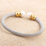 Stainless Steel Bracelets Bangle Twisted Wire Pearl Charm Accessories Women