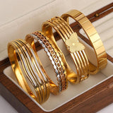 Golden Stainless Steel Bangle Charm Thick Cuff Bracelet