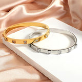 Square Zircon Stainless Steel Bangles Bracelets for Women