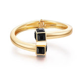 Geometric Square Crystal Charm Open Bangle Bracelet
