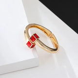 Geometric Square Crystal Charm Open Bangle Bracelet