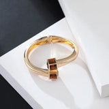Geometric Square Crystal Charm Open Bangle Bracelet