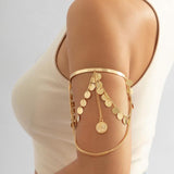 Bohemian Copper Sequins Upper Arm Bracelet Human Head Pendant Tassel Cuff Bangle