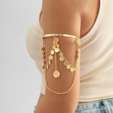 Bohemian Copper Sequins Upper Arm Bracelet Human Head Pendant Tassel Cuff Bangle