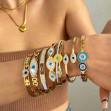 18K Plated Stainless Steel Evil Eye Charm Bangles Bracelets for Women