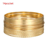 14Pcs Women Bracelets Bangle Sets Punk Bohemian Decorative Golden Cuff Metal