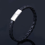 Men's Leather Bangle Bracelet Stainless Steel Charm Jewelry