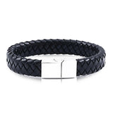 Men's Leather Bangle Bracelet Stainless Steel Charm Jewelry
