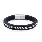 Men's Leather Bangle Bracelet Stainless Steel Charm Jewelry