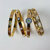 Vintage Evil Eye Stainless Steel Bangle Bracelet with Zircon