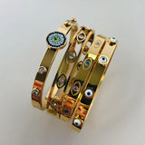 Vintage Evil Eye Stainless Steel Bangle Bracelet with Zircon