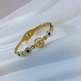 Vintage Evil Eye Stainless Steel Bangle Bracelet with Zircon
