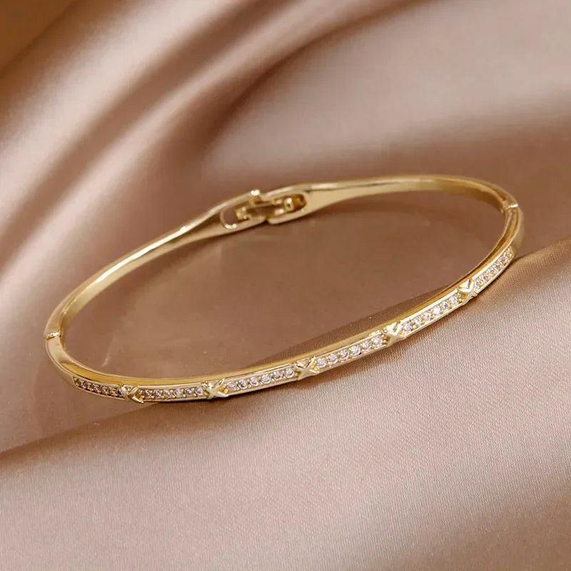 Classic Zirconia Cross Charm Bracelet 14K Plated Knot Bangle