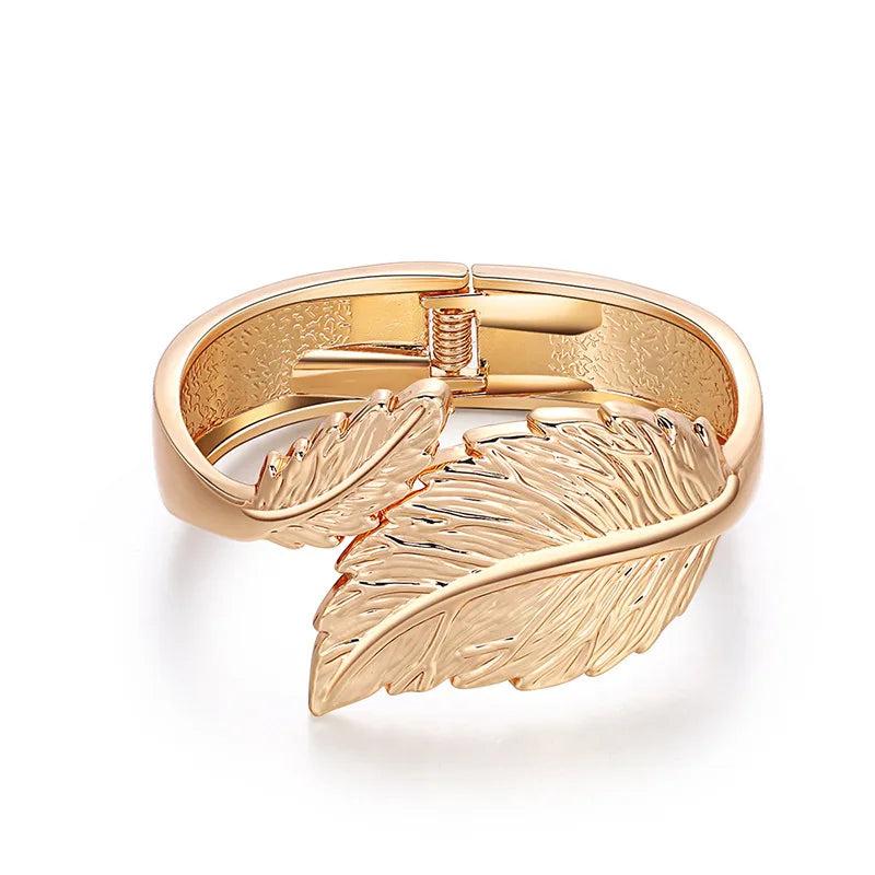 Leaf Charm Open Bracelet for Women Cuff Bangles