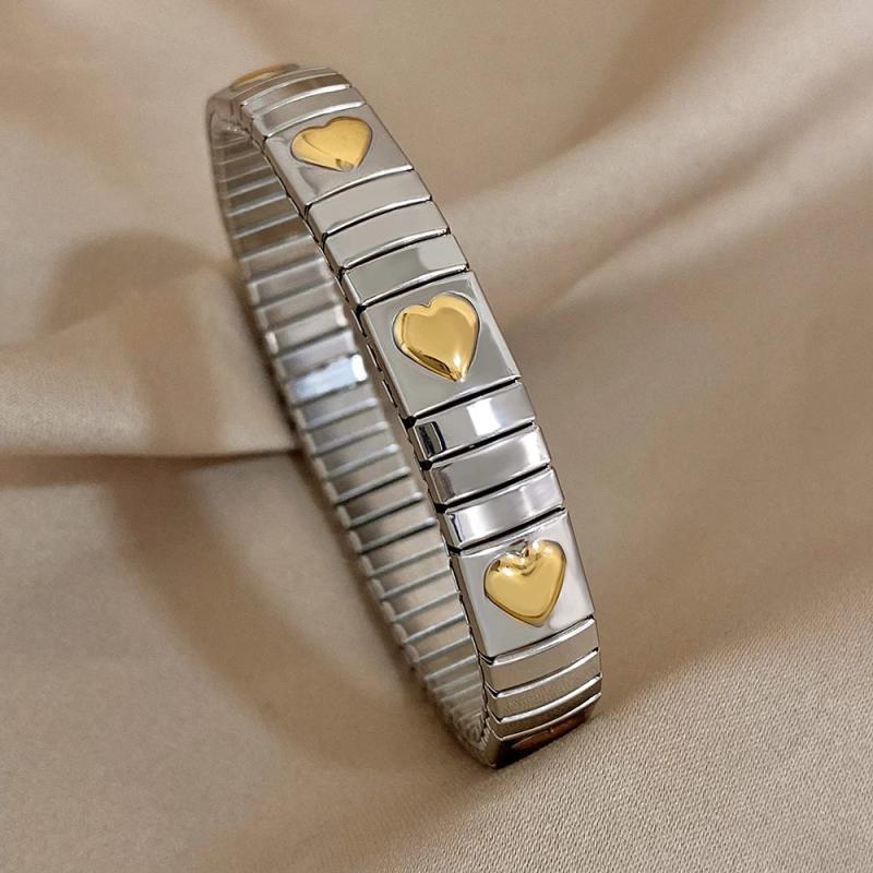 Zircon Heart Flower Bangle Bracelet Stainless Steel Women Jewelry