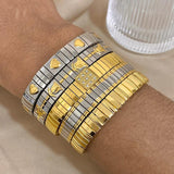 Zircon Heart Flower Bangle Bracelet Stainless Steel Women Jewelry