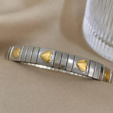 Zircon Heart Flower Bangle Bracelet Stainless Steel Women Jewelry