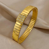 Zircon Heart Flower Bangle Bracelet Stainless Steel Women Jewelry
