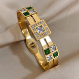 Emerald Green Zircon Stainless Steel Bangle Cuff Bracelet