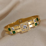 Emerald Green Zircon Stainless Steel Bangle Cuff Bracelet