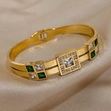 Emerald Green Zircon Stainless Steel Bangle Cuff Bracelet