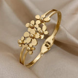 Titanium Steel Metal Flowers Charm Bracelet Bangle Unique Jewelry Gift