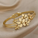 Titanium Steel Metal Flowers Charm Bracelet Bangle Unique Jewelry Gift