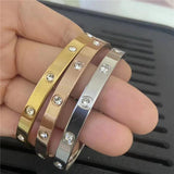 Rose Stainless Steel CZ Cuff Bracelet for Women