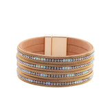 Boho Leather Crystal Wrap Charm Bracelet for Women
