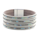 Boho Leather Crystal Wrap Charm Bracelet for Women
