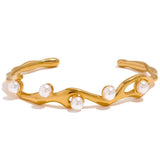 Pearls Stainless Steel Cuff Bracelet Bangle Charm Jewelry Gift