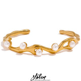 Pearls Stainless Steel Cuff Bracelet Bangle Charm Jewelry Gift