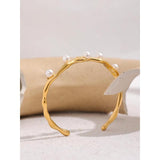 Pearls Stainless Steel Cuff Bracelet Bangle Charm Jewelry Gift