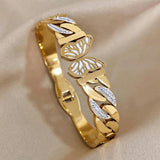 Butterfly Stainless Steel Bangle Bracelet Rhinestone Golden Chain Bracelets