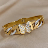 Butterfly Stainless Steel Bangle Bracelet Rhinestone Golden Chain Bracelets