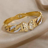 Butterfly Stainless Steel Bangle Bracelet Rhinestone Golden Chain Bracelets