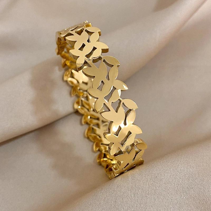 Leaf Charm Stainless Steel Bracelet for Women