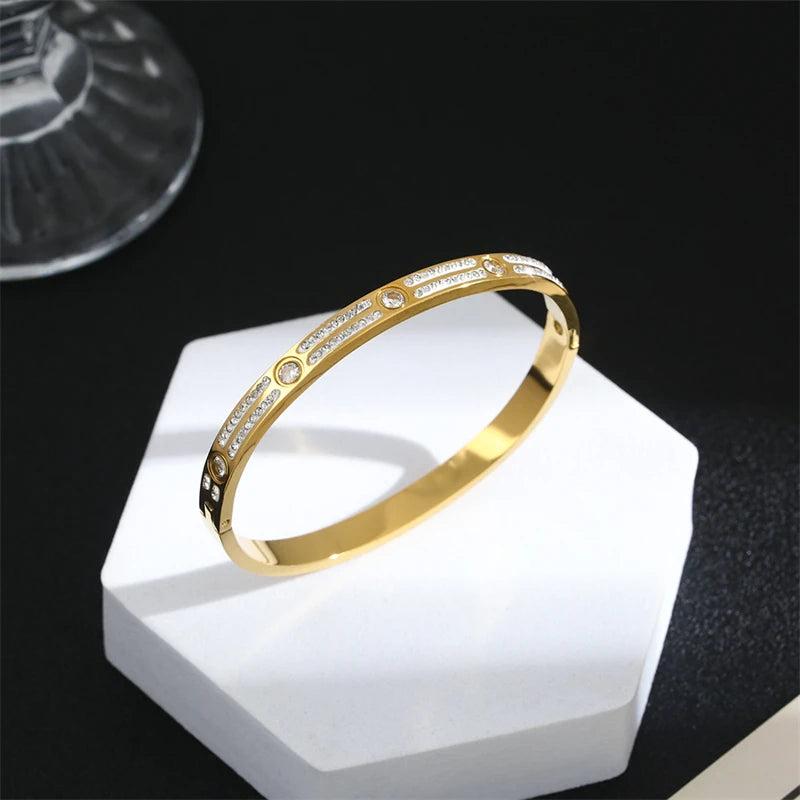 316L Stainless Steel Zircon Charm Bangle Bracelet For Women