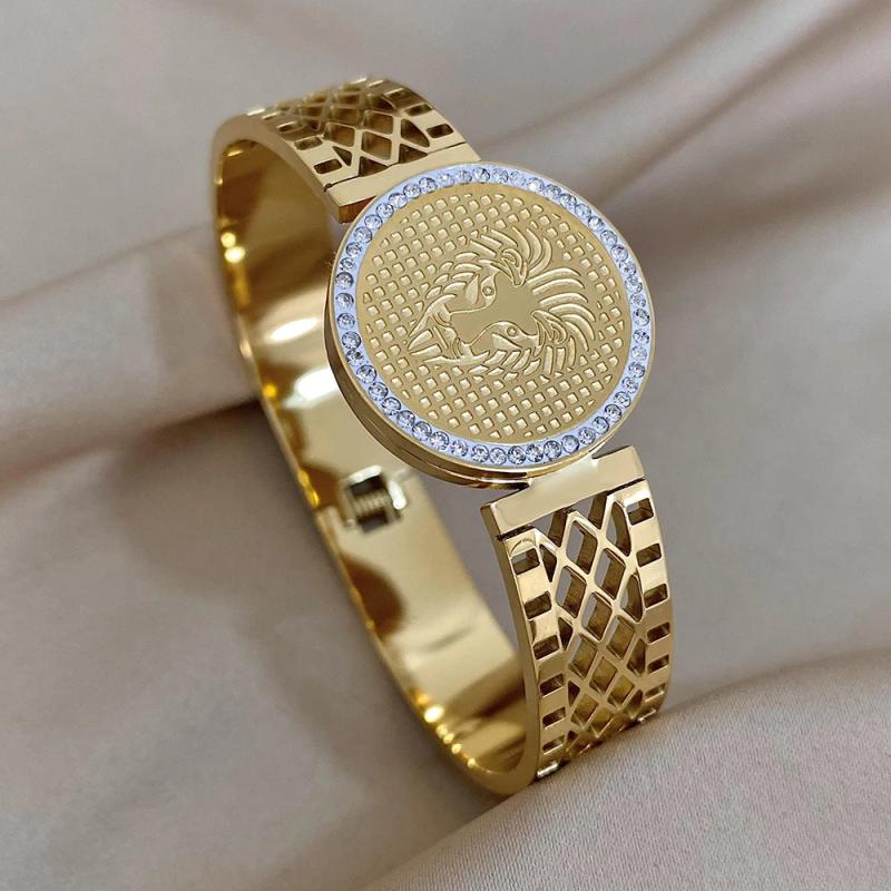 Chunky Rhinestone Lion Bracelets for Women Men Waterproof Jewelry