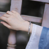 Silver Charm Bracelets Women Vintage Flower Geometry Adjustable Fine Jewelry