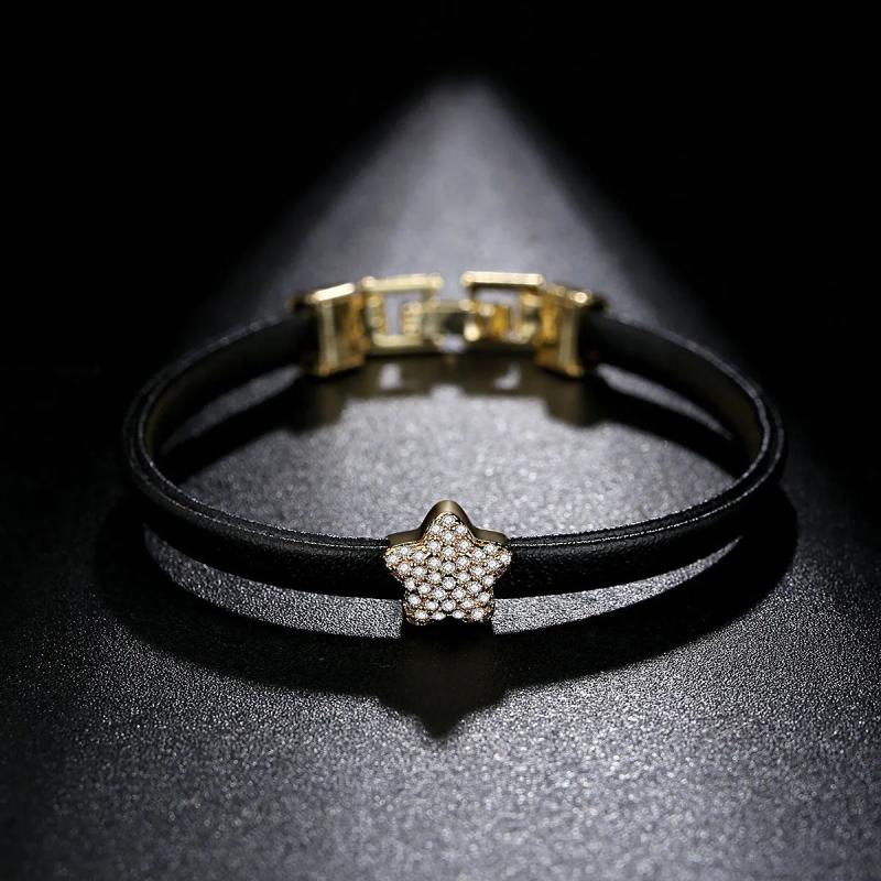 Gold Leather Bracelet with Star Beads Charm