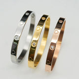 Classic Heart Cuff Bangle Stainless Steel Rhinestone Bracelet