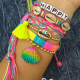 Boho Gem Shell Coral Bead Chain Tassel Multilayer Bracelet Set