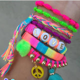 Boho Gem Shell Coral Bead Chain Tassel Multilayer Bracelet Set
