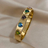 Crystal Heart Charm Bangle Stainless Steel Bracelet